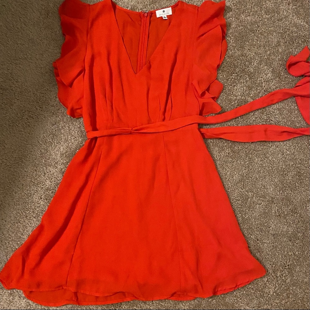 Socialite Red Ruffle Sleeve Mini Dress - Picture 4 of 4